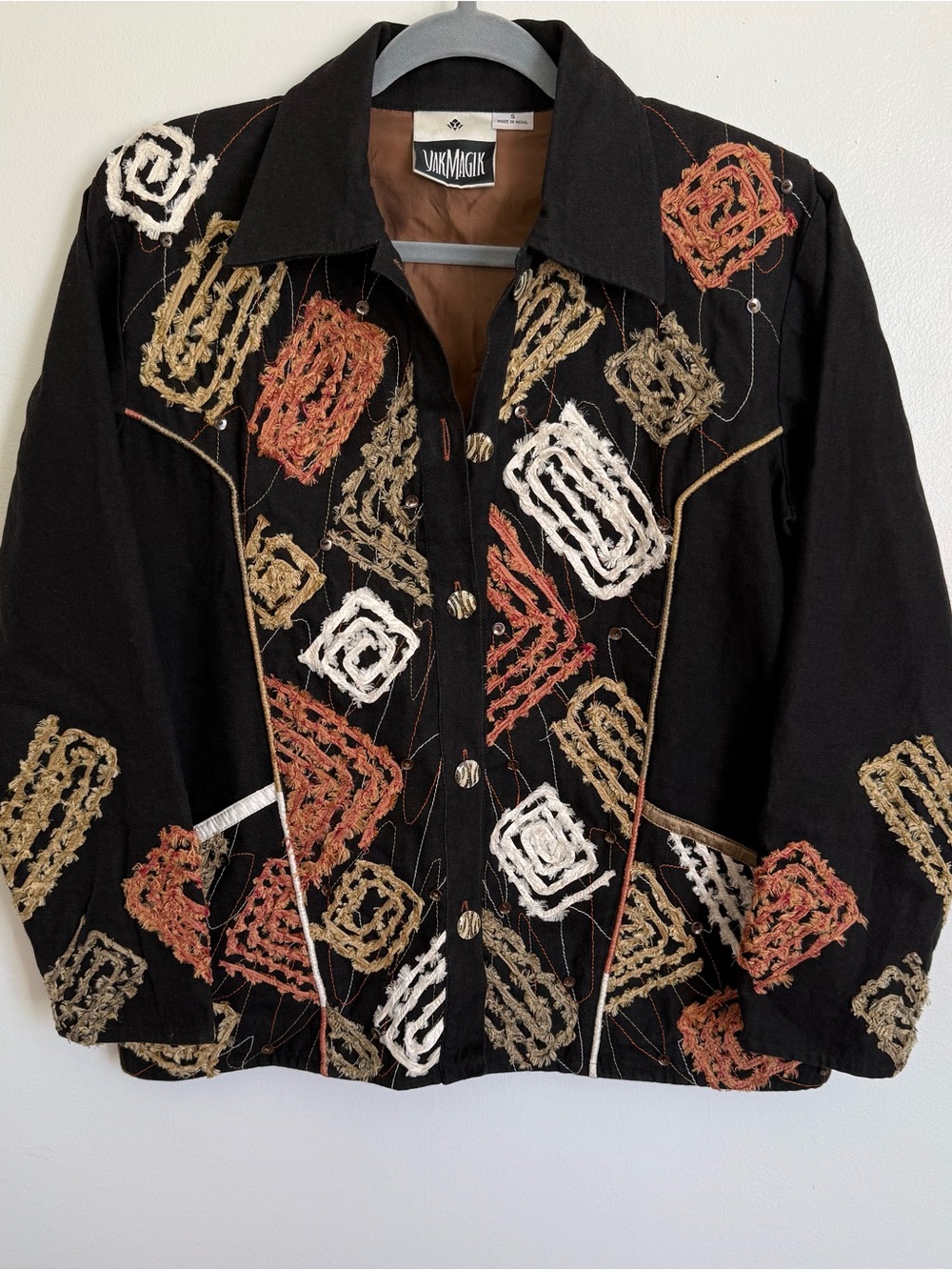 Yak Magik Embroidered Blazer with Cream, Rust & Tan Accents